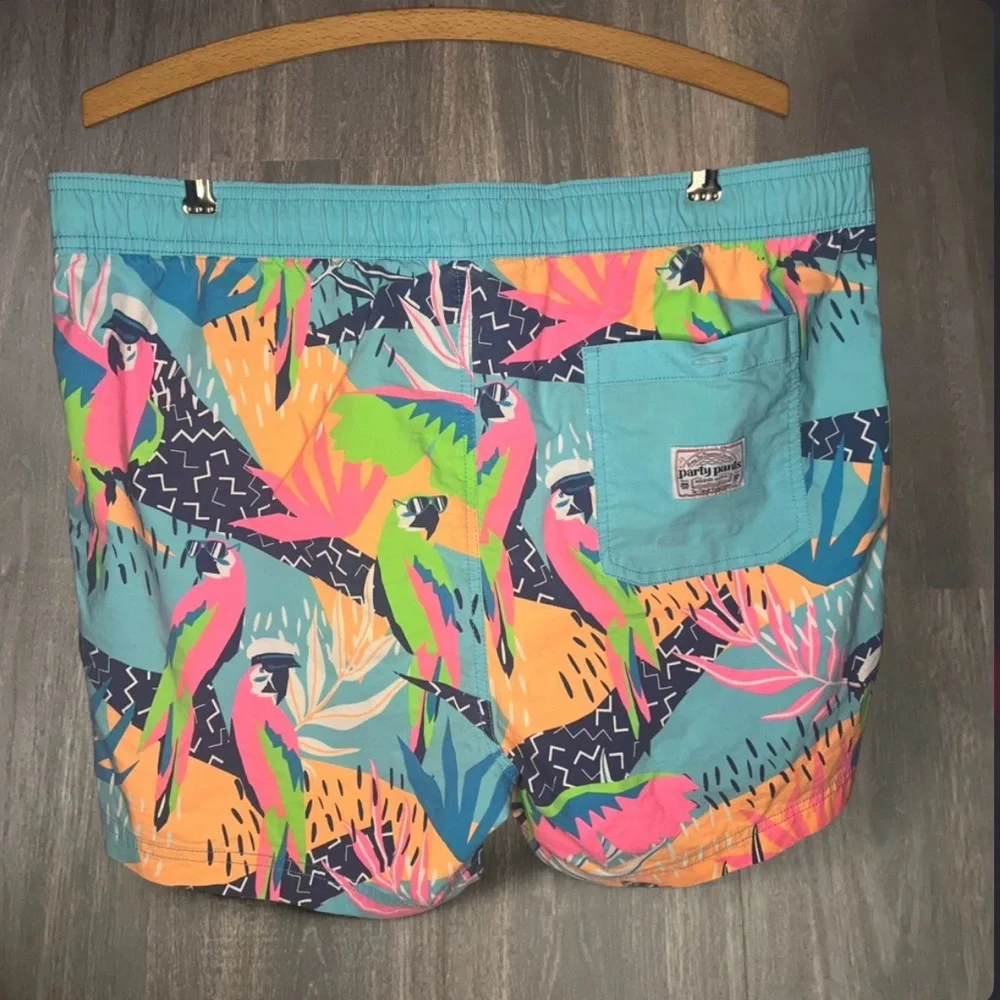 Party Pants‎ Tropical Parrot Swim Trunks XL Bright Beach Shorts